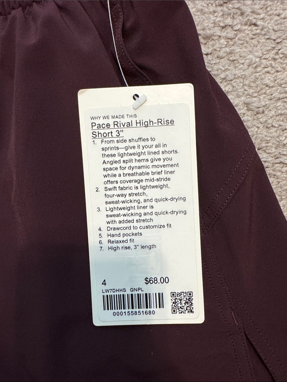 Lululemon Pace Rival High Rise Shorts 3”-Goodnight Plum-Size 4 - Picture 8 of 8